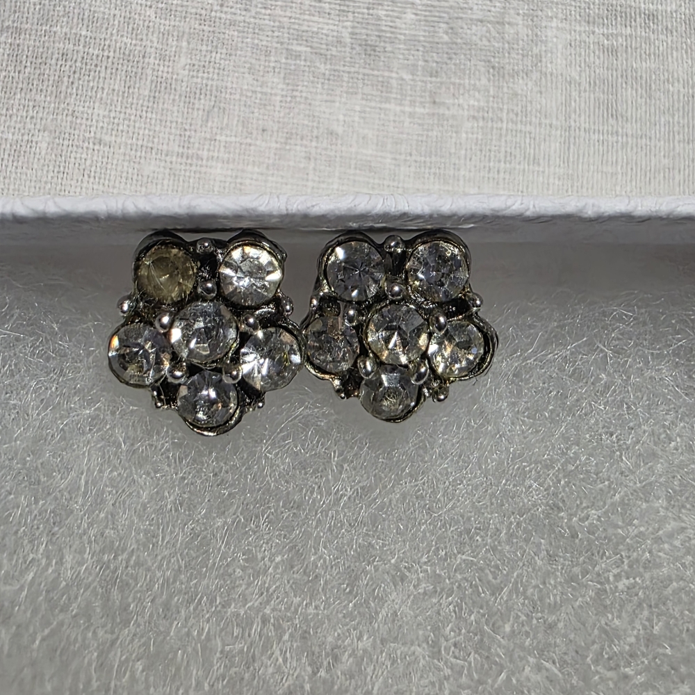 Elegant Silvertone Crystal Stud Earrings By Yochi
